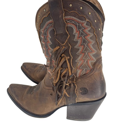 Durango braune Fransen Western Cowboystiefel 8M Damen Leder Rodeo Boho Y2K