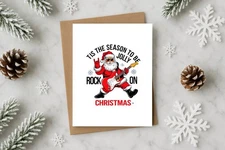 Tis the Season to Be Jolly Rock On Santa Christmas Card 