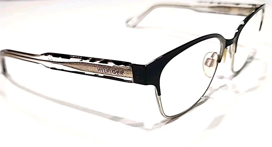Tommy Hilfiger TH1388 Gloss Black Silver Metal Cat Eye Eyeglasses 52-18 140 Case - Image 4 of 4