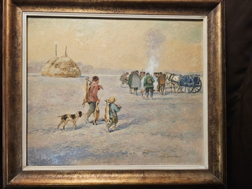 Ölgemälde Carl Plückebaum 1880-1952 "Nach der Jagd"
