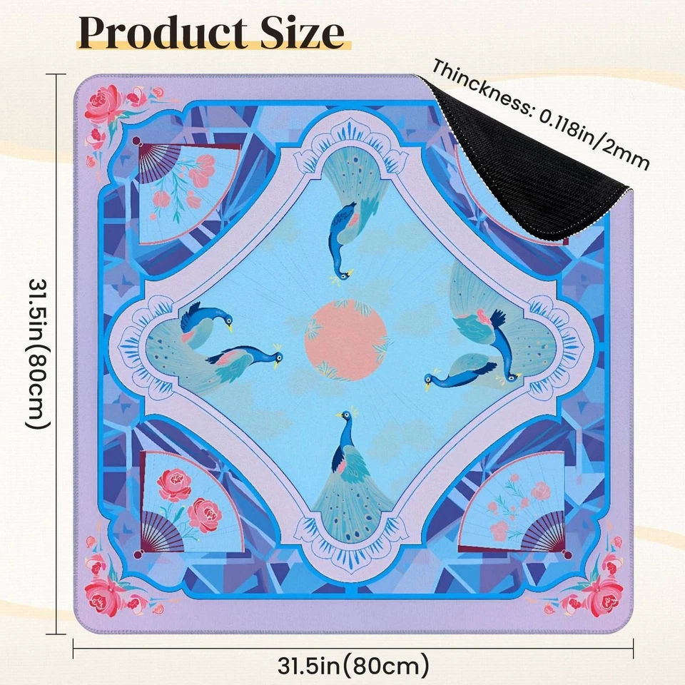 Non Slip Peacock Mahjong Mat Oriental Mahjong Table Cover with Storage Game Mat - Image 2 of 4