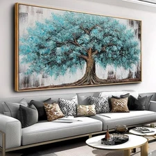 Wall Art Tree of Life Abstract Modern Artwork Blue Teal Tree Canvas Painting ...