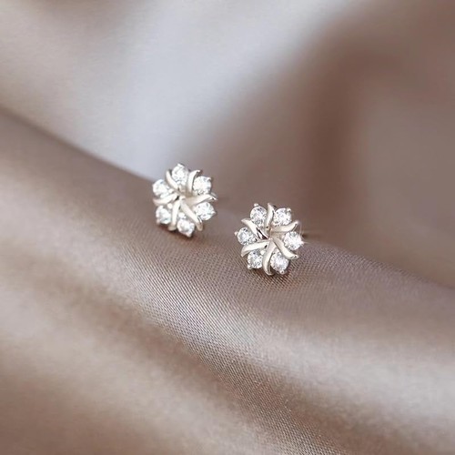 HUFETOMATO Schneeflocke Ohrringe für Damen Silber mit Zirkonia Ohrstecker - Bild 3 von 5