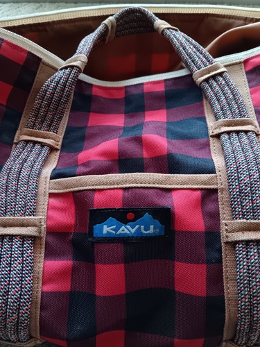 KAVU Reisetasche rot schwarz Büffel Karo kariert mit verstellbarem Riemen - Bild 10 von 19