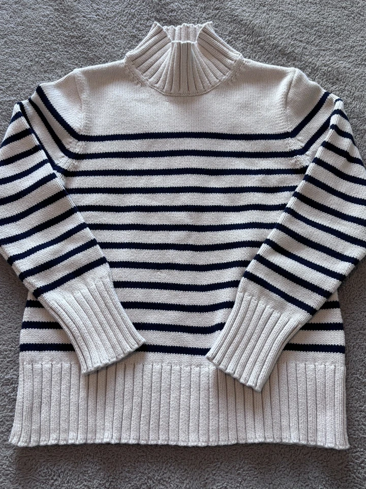 J.CREW COTTON TURTLENECK SWEATER IN STRIPE - IVORY & NAVY - SIZE SMALL - Image 4 of 4