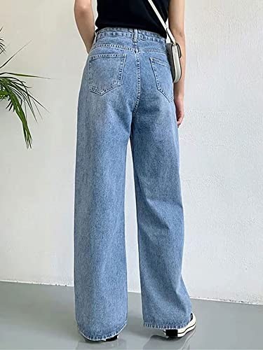 Women Wide Leg Jeans High Waist Baggy Jeans for Women Loose Medium Blue - Picture 3 of 6