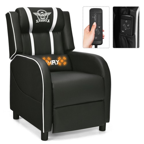 Massage Gaming Recliner Chair Racing Single Lounge Sofa Home Theater Seat White - Picture 1 of 10