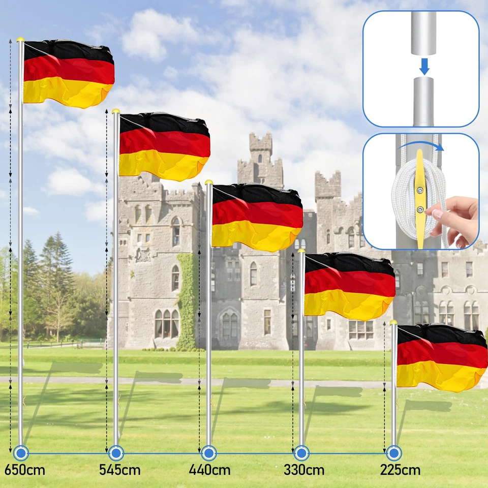 Fahnenmast Alu Fahnenstange Flagge Deutschland Fahne 6.5m Teleskop Flaggenmast - Bild 3 von 4