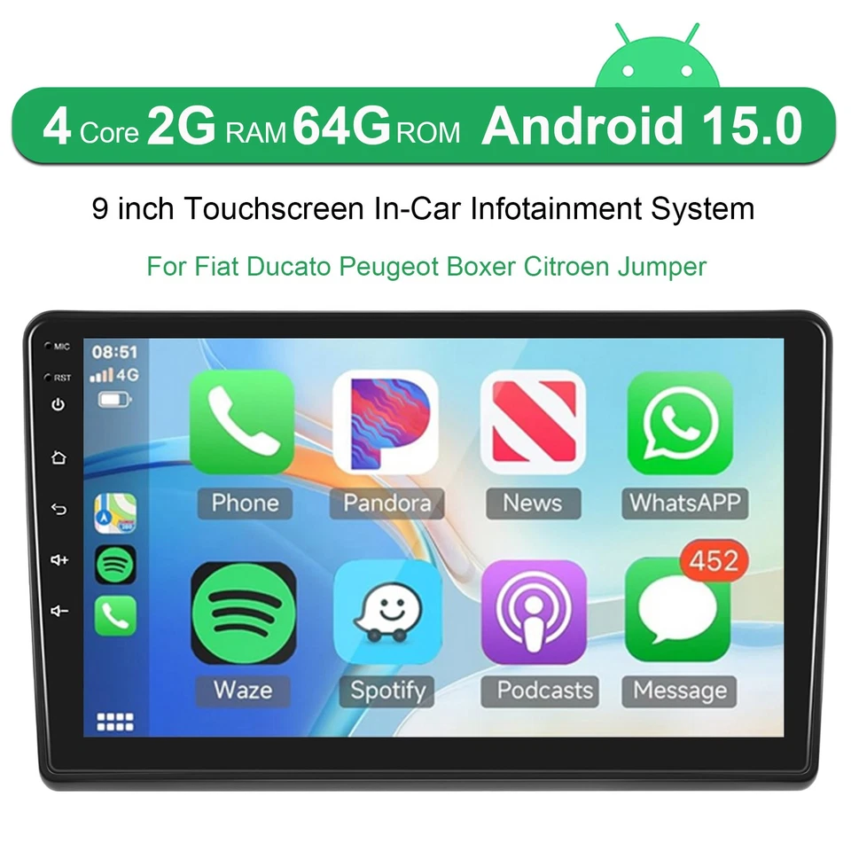 Android 15 Autoradio For Fiat Ducato Peugeot Boxer Citroen Jumper GPS Navi +Kam - Bild 2 von 4