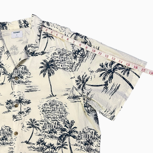 Camicia Old Navy manica corta Seersucker scollo a V bottoni isola spiaggia 2XL XXL avorio - Foto 13 di 15