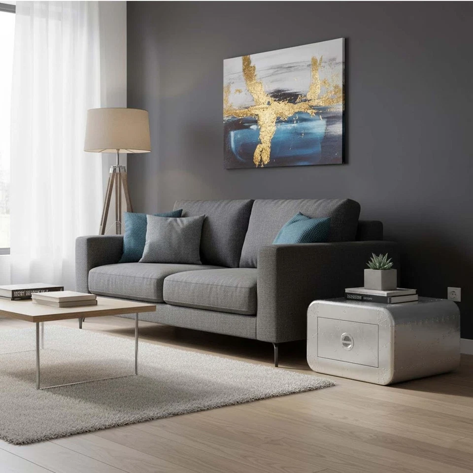 Gabinete con cajón de aviador mesita de noche industrial de aluminio decoración del hogar acento Foto 3 de 4