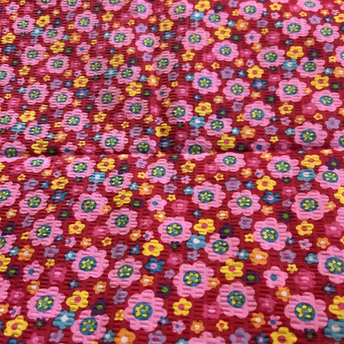 Vintage gelb rosa Blumen Retro Baumwolle Plissee Seersucker Stoff 1,5 Yds - Bild 2 von 8