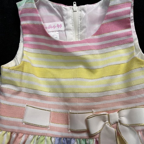 Bonnie Jean Pastel Rainbow Gold Accent Spring Summer Dress Size 24 Months - Picture 3 of 13