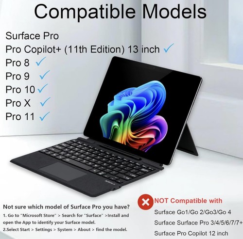 Touchpad Keyboard Felt-feel Cover for 13 Inch Microsoft Surface Pro 11/10/9/8/X - Picture 3 of 7