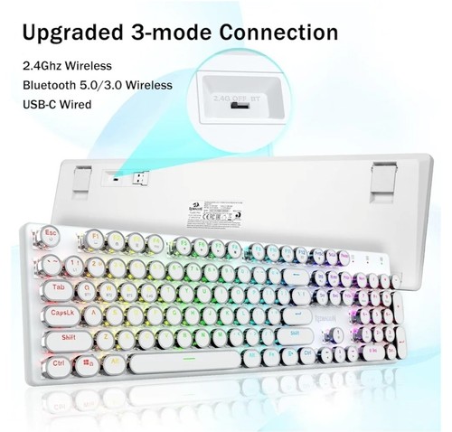 Redragon K710 Wireless Typewriter Style Mechanical Gaming Keyboard, Bluetooth - Picture 9 of 14