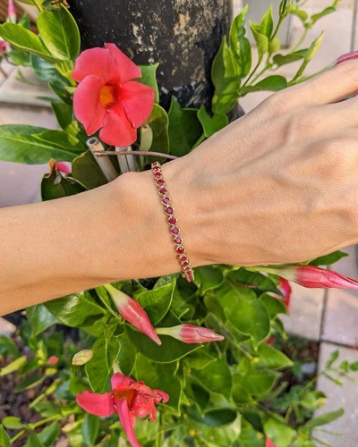 5.58Ct Round Cut Natural Red Ruby Link Tennis Bracelet 14K Solid Yellow Gold - Picture 1 of 4