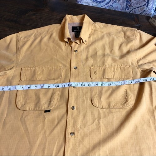 Browning Rip Stop Fishing Shirt Mens Large Mustard Button Down Vented Casual - Picture 3 of 9