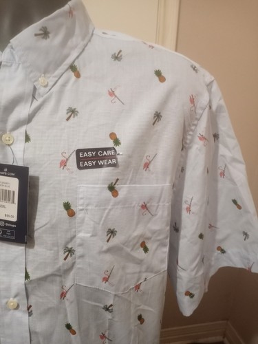 New Chaps Men’s Easy Care Button Shirt 2XL Short Sleeve Pineapple Flamingo Palm - Picture 7 of 16