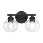 Uixe 13.33 in. 2-Light Matte Black Bathroom Vanity Light with Clear Glass Shades