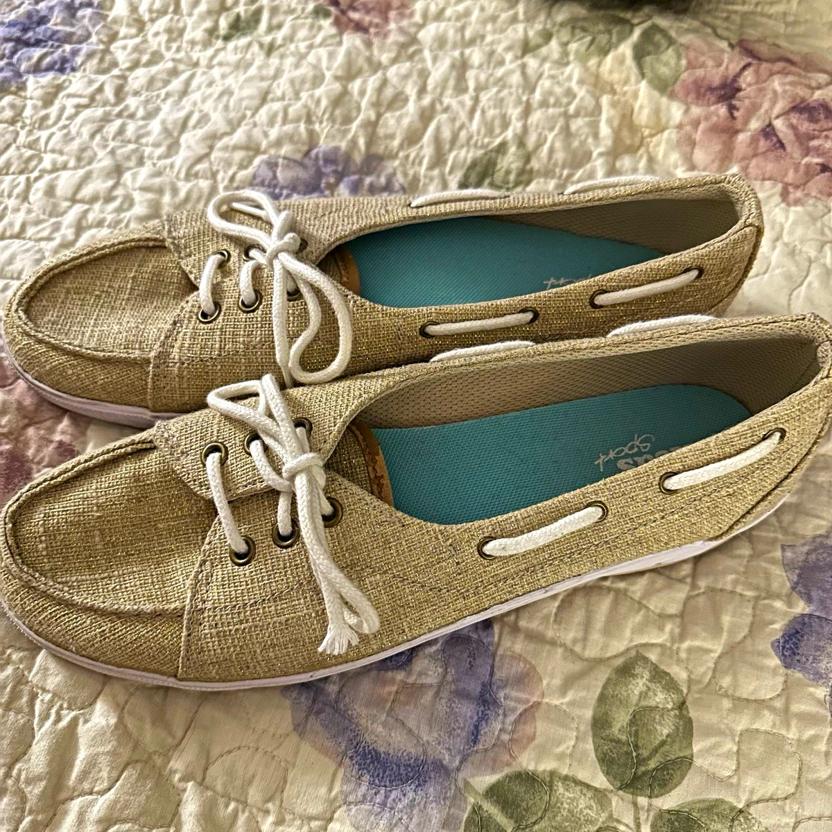 Keds Sport Beige And Gold Canvas Lace-Up Comfort Cushioned Sneakers Women’s US 8