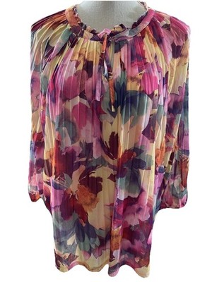 Cupio Blush 3X Multi Colored Pullover Top Pleated Balloon Slvs Poly/Spndx