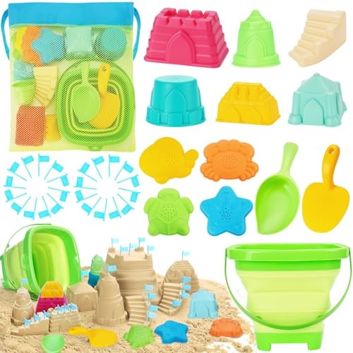 Collapsible Beach Toys for Kids, Foldable Sand Bucket and Shovels Middle Size - Picture 2 of 8