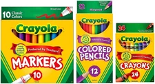 Classic Bundle: 3 Items - Crayons (24 Count), Broad Line Markers (10 Count), Col