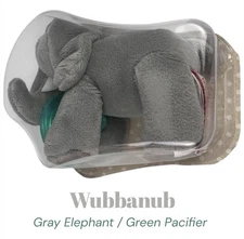 WubbaNub Gray Elephant Green Pacifier & Plush 0-6 Months NEW Sealed Baby Gift
