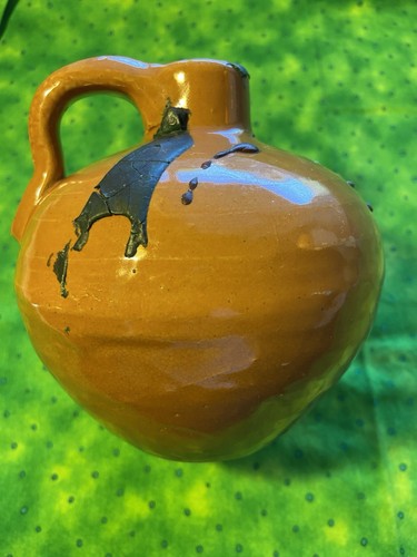 NICE SEWER TILE ART POTTERY HIGH GLOSS CARAMEL BROWN JUG PITCHER VASE 5x5 - Picture 4 of 12