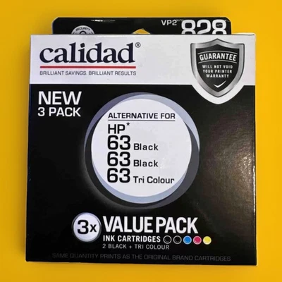 Calidad For HP 63 3 Ink Cartridge Value Pack - 2 X Black 1 X Tri Colour -VP2 828 - image 1 of 4