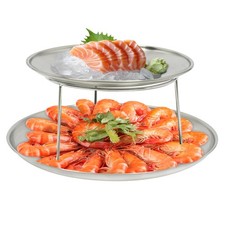 2-Tier Seafood Plate Oyster Tray Silver Round Tray Seafood Platter Serving Trays