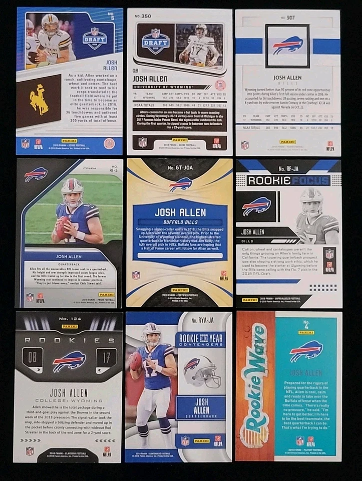 Lote de 9 tarjetas de novato Josh Allen 2018 tarjetas diferentes de novato (RC) ¡Súper limpias! Foto 2 de 4