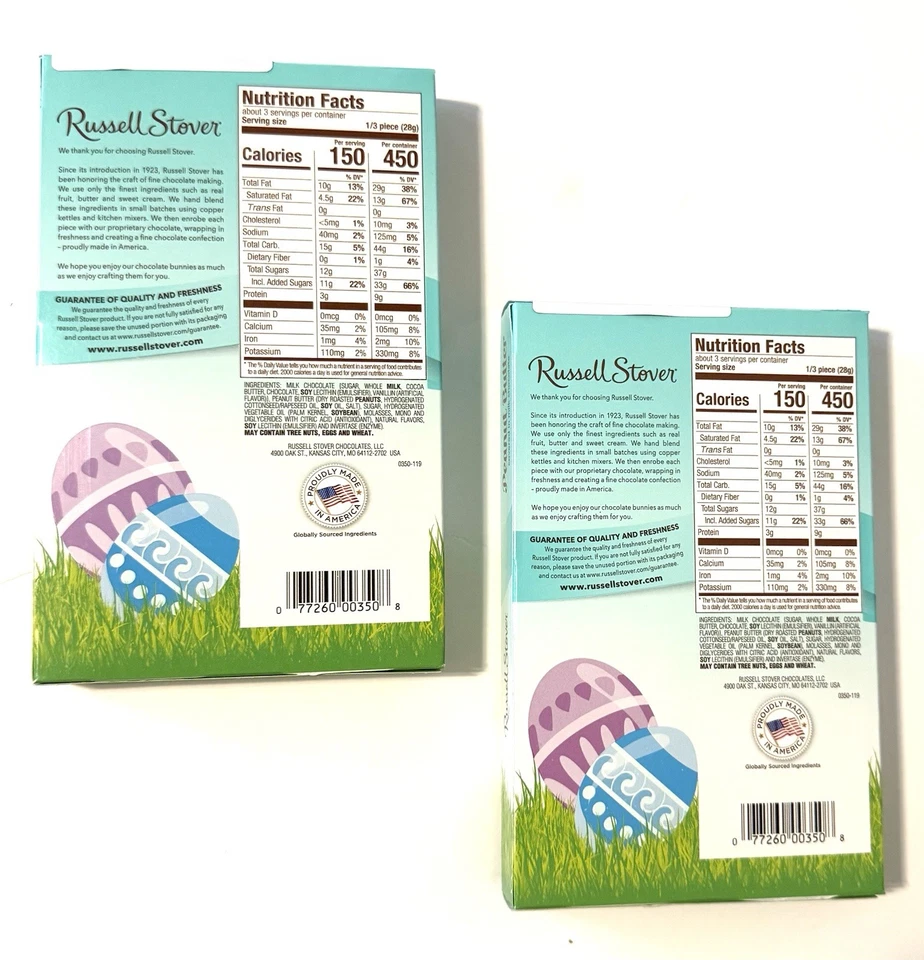 Russell Stover Peanut Butter Chocolate Bunnies Rabbit 3oz Each (LOT OF 2) NEW - Image 2 of 2