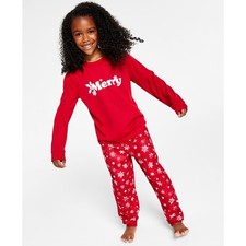Family Pajamas Matching Kid's Merry Snowflake Set Christmas NWT Unisex Size 6-7