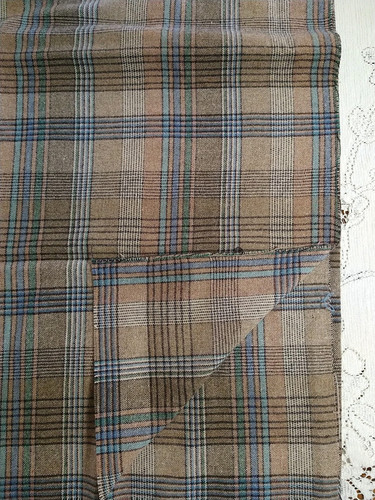 Brown Tan Lt Blue Plaid Lightweight Wool Fabric BTHY 18" Long x 60" Wide