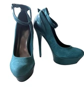 NEW Super High Suede Turquoise Platform Heels Size 7 leather upper