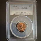 1957-D Denver Lincoln Wheat Small Cent 1C PCGS MS65RD RD Bronze