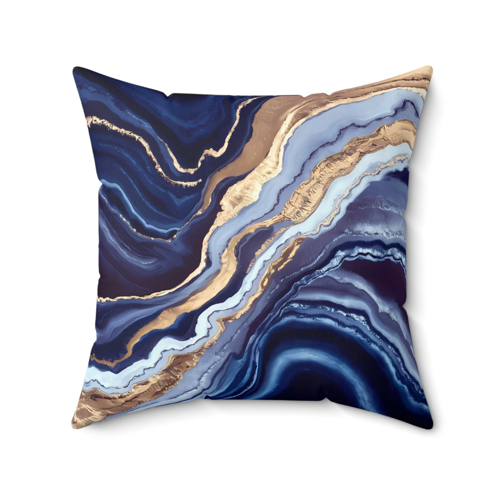 Blue Gold Agate Design Pillow | Abstract Marble Accent