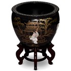 US SELLER 17 Inch Black Porcelain Scenery Motif Fishbowl Planter