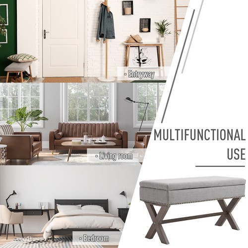 Upholstered Bench Storage Ottoman for Living Room Bedroom Entryway End of Bed - Picture 5 of 12