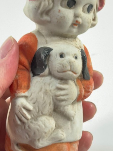 LINDA estatua de colección de porcelana bisque niña con cachorro perro muñeca JAPÓN - Imagen 11 de 14