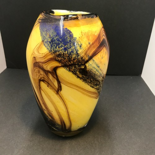 Solarblüte mundgeblasene Glasvase - Abstrakt Art Deco 6,5 Teile 10" hoch, unsigniert - Bild 1 von 12