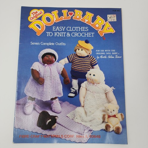 Vtg 1984 Fibre Craft Doll Baby Clothing Pattern Book 7 Outfits to Knit & Crochet - Picture 1 of 9