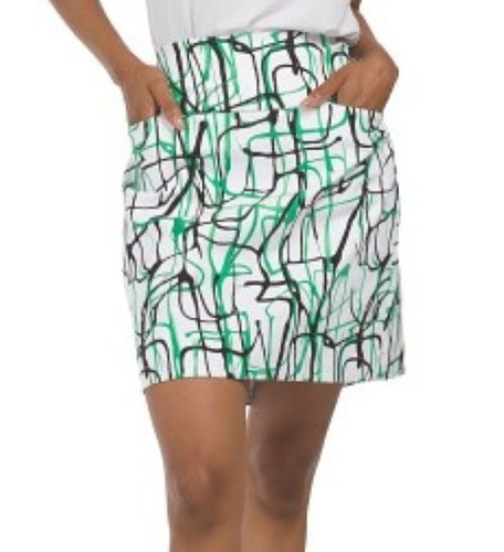 NWT Swing Control BLACK WHITE GREEN GRAFFITI Pullon Stretch GOLF SKORT 4 & 12