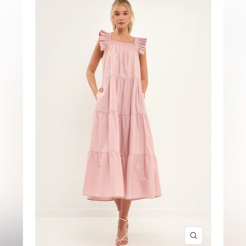 English Factory Ruffle Detail Midi Dress in Dust Pink Size Medium