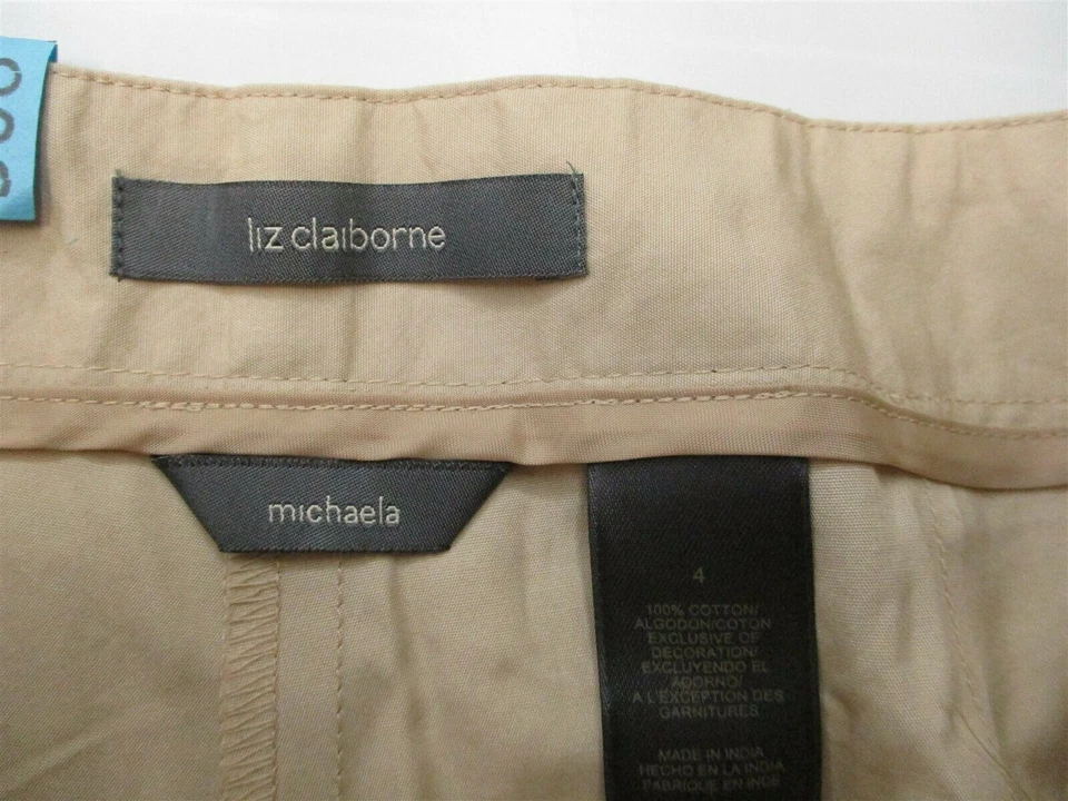 LIZ CLAIBORNE Pants Women's Size 4 100% Cotton Embroidered MICHAELA Beige Ankle  - Image 3 of 4