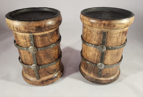 Elegant Expressions Holz & gehämmertes Metall Kerzenhalter rund 5,5" EUC - Bild 2 von 6