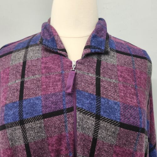 Stan Herman Luxe Knit Purple Plaid Pop-Over pocho Size Large Pocket  - Picture 3 of 9