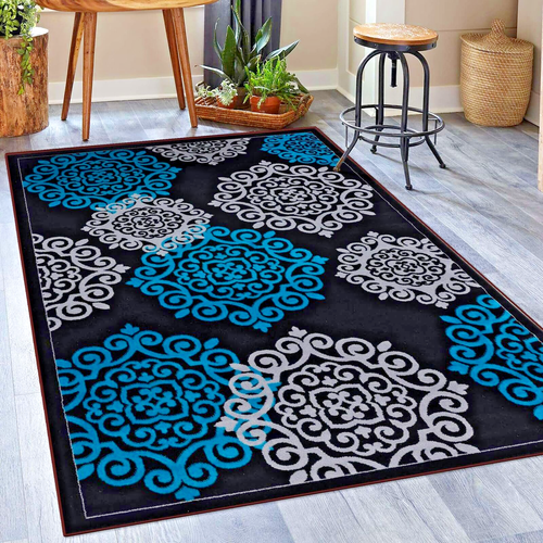 RUGS AREA RUGS CARPETS 8x10 MODERN LARGE FLOOR LIVING ROOM BLACK GRAY BLUE RUGS - Picture 2 of 7