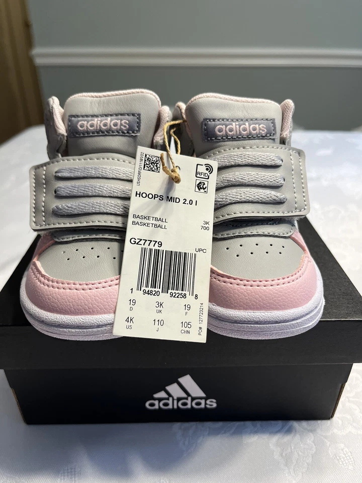 NUEVO EN CAJA Adidas Hoops Mid 2.0 Gris Rosa Tenis Zapatos Talla 4K Baloncesto Foto 3 de 4